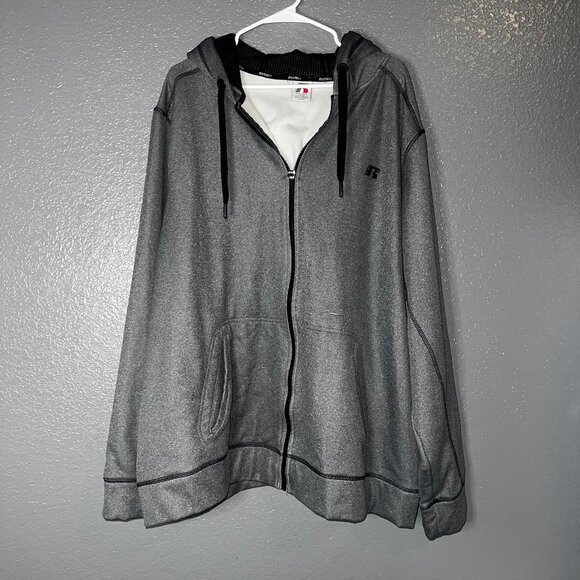 Russell Athletic Men’s Full Zip Hoodie 3XL Gray Fleece Lined Sweatshirt Big & Ta - Picture 1 of 3